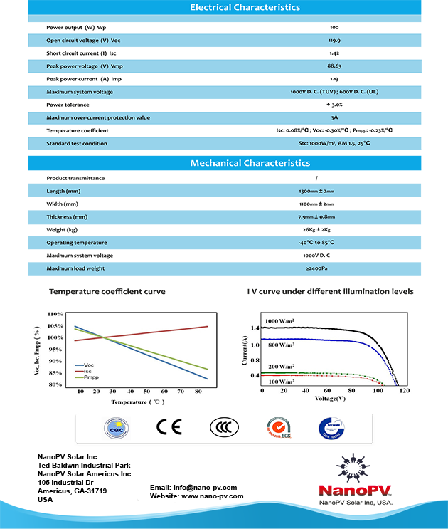 NanoPV 100W Thin Film Specifications — Mechanical